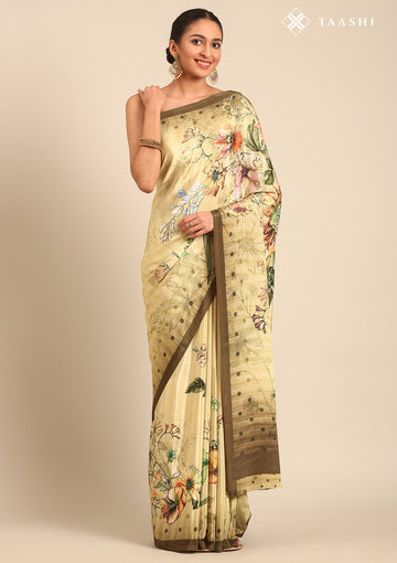 Lemon Green Contemporary Printed Crepe Saree