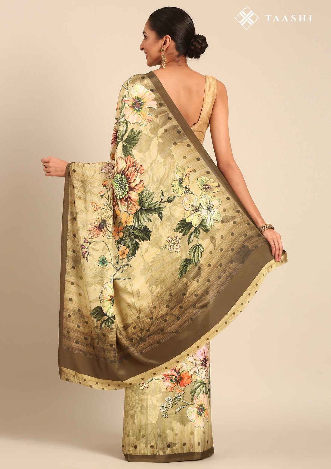 Lemon Green Contemporary Printed Crepe Saree