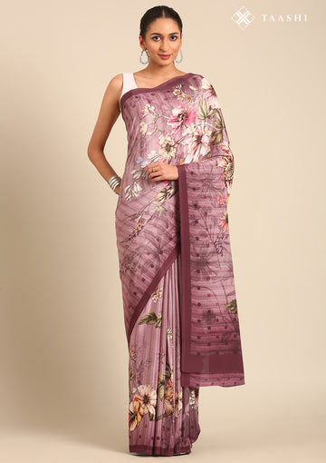 Dusty Mauve Contemporary Printed Crepe Saree
