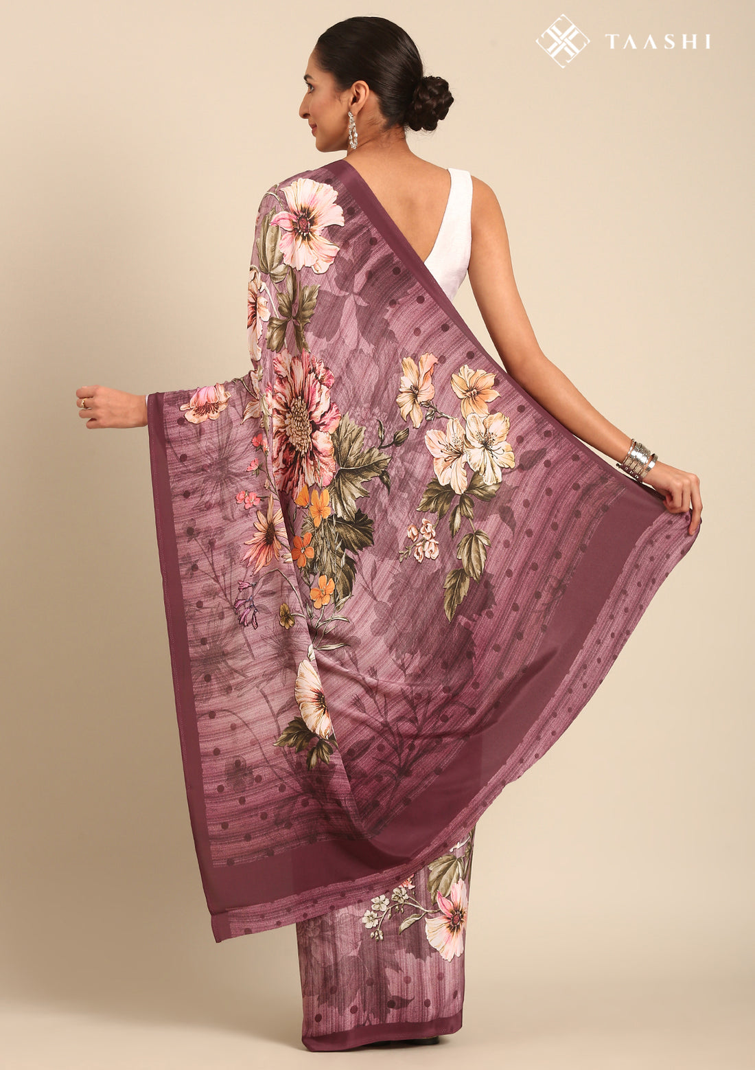 Dusty Mauve Contemporary Printed Crepe Saree