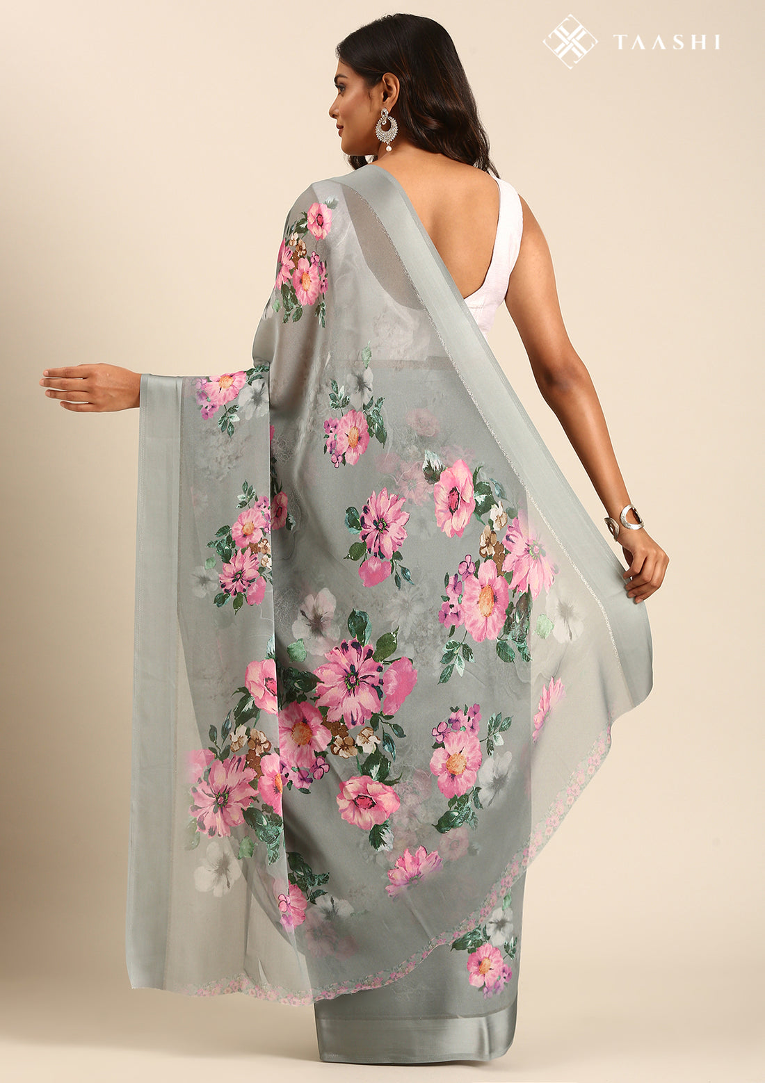 Grey Georgette Contemporary Printed Saree