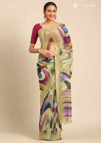 Sage Green Georgette Contemporary Printed Saree
