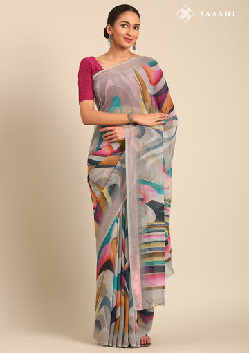 Grey Georgette Contemporary Printed Saree