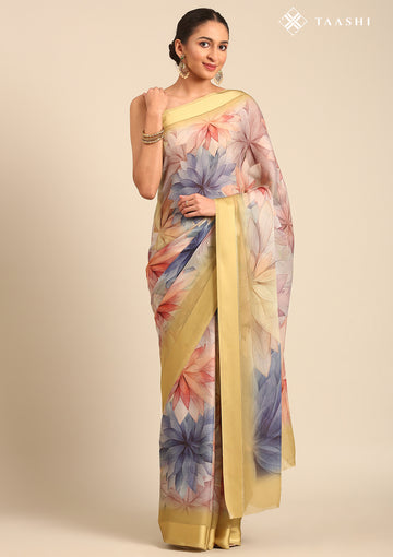 Dusty Yellow Georgette Contemporary Printed Saree