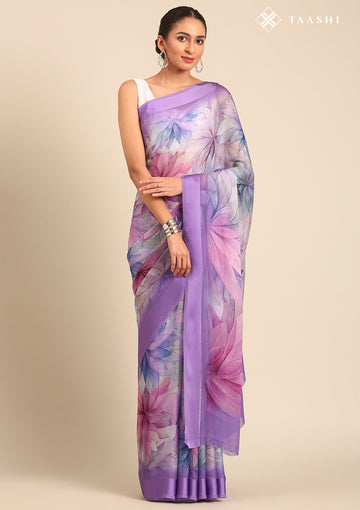 Dusty Violet Georgette Contemporary Printed Saree