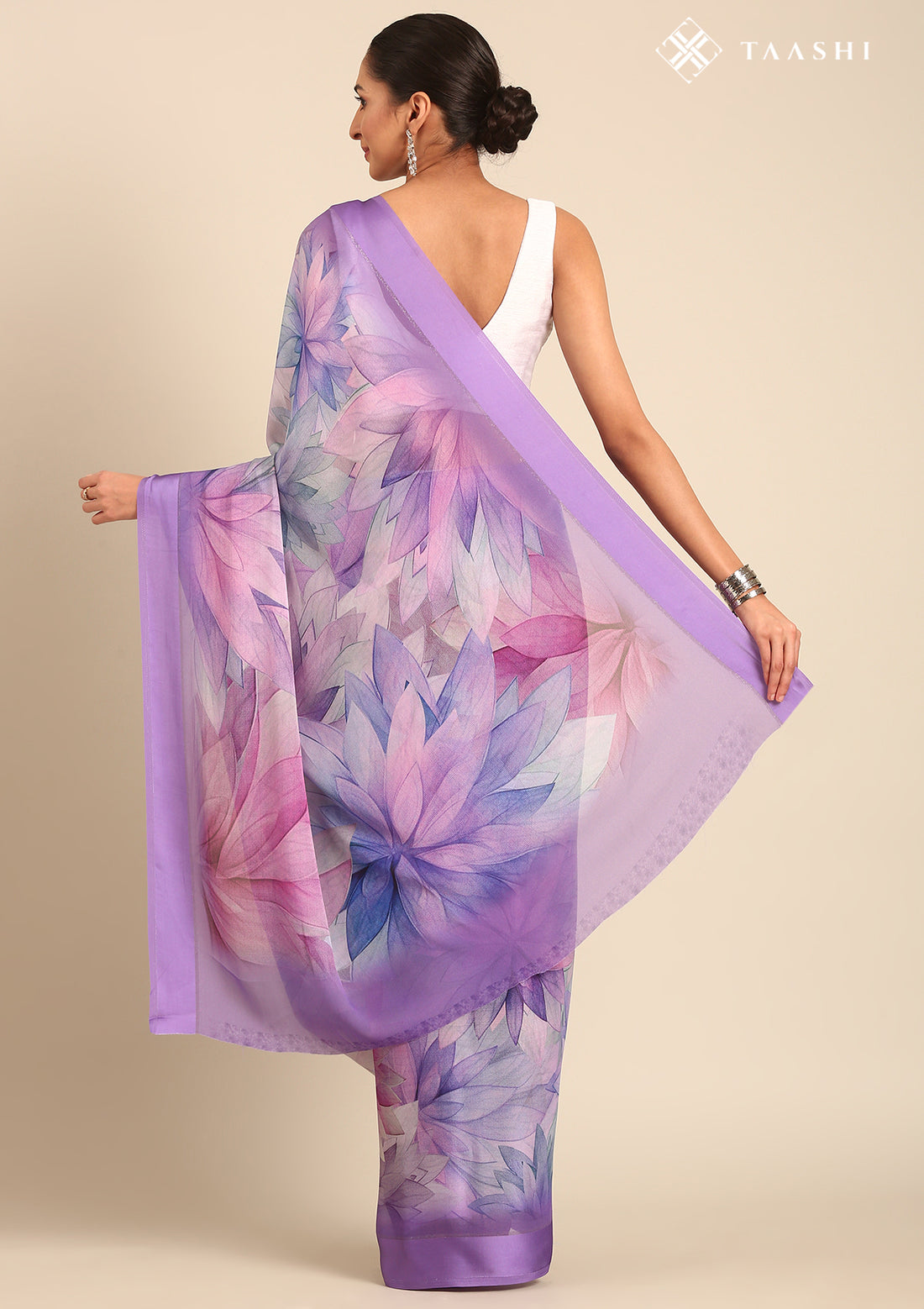 Dusty Violet Georgette Contemporary Printed Saree