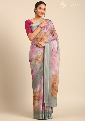 Grey Georgette Contemporary Printed Saree