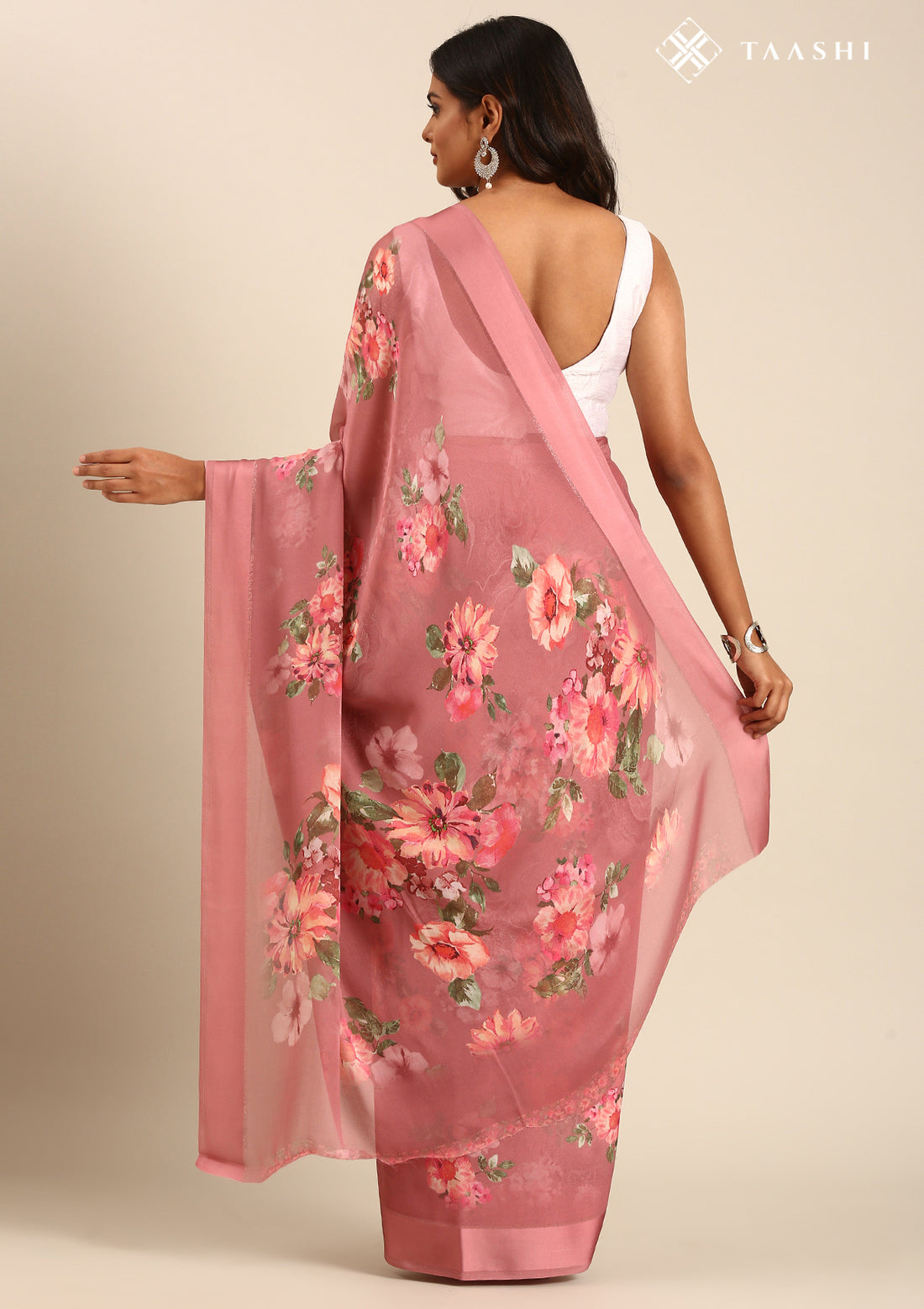 Blush Pink Georgette Contemporary Printed Saree