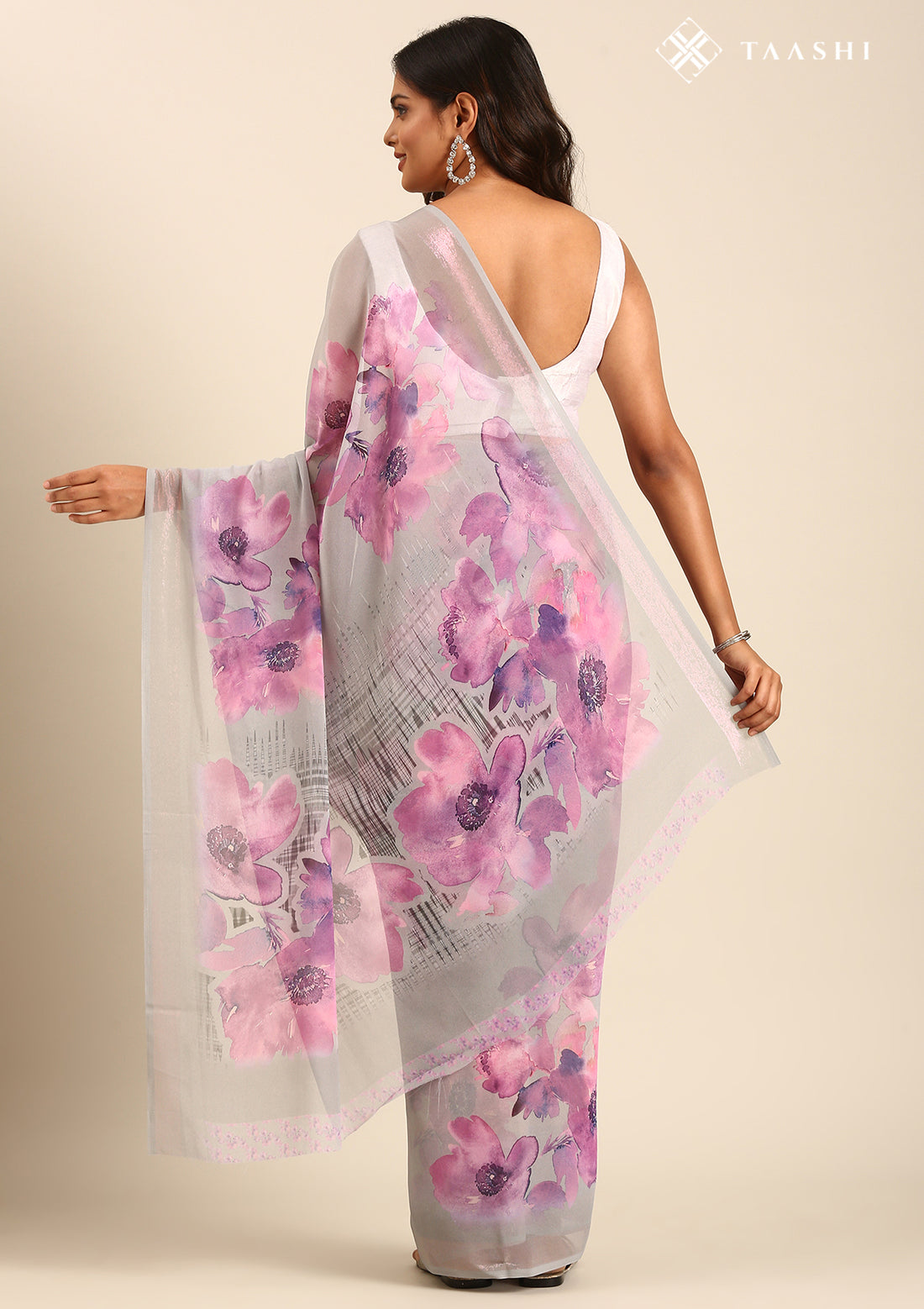 Grey Georgette Contemporary Printed Saree