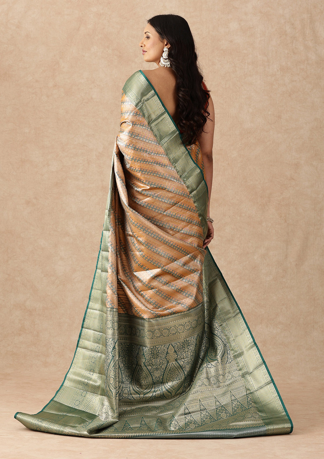 Dual Colour Silk Korvai Tissue Kanjivaram Weave Saree