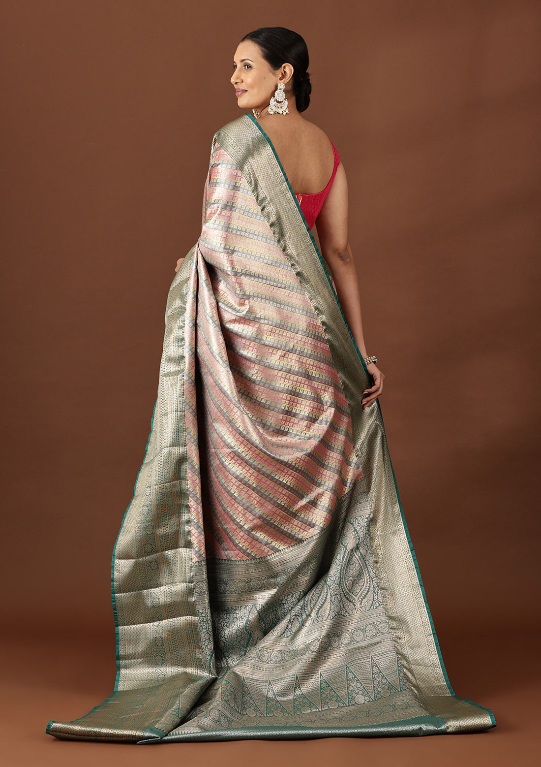 Dual Colour Silk Korvai Tissue Kanjivaram Weave Saree