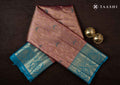 Full length front view model drape photograph of Taashi Coral Vine Tapestry saree (PKJ44) in premium Copper Peach & Coral Shot Kanjeevaram fabric layout.