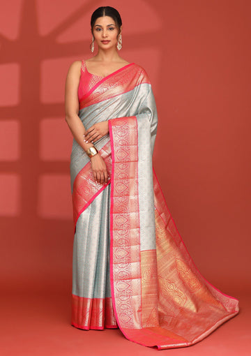 Pastel Blue Silk Korvai Tissue Kanjivaram Weave Saree
