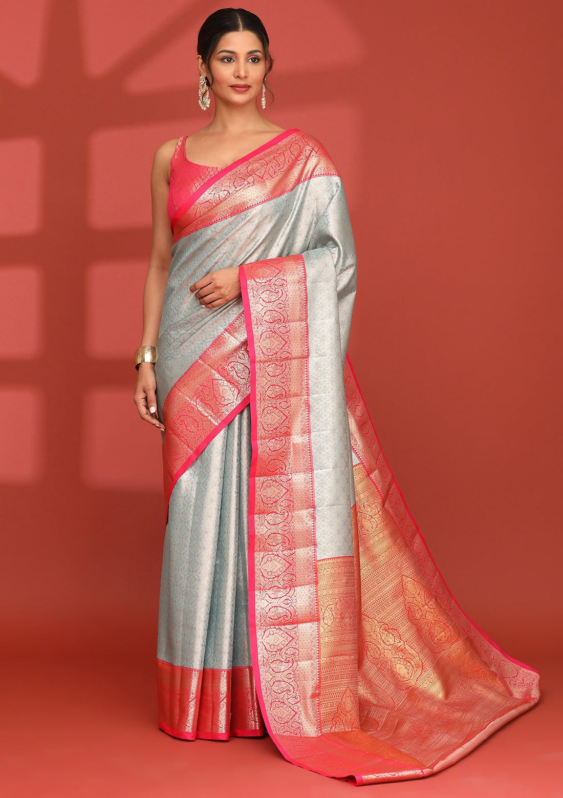 Pastel Blue Silk Korvai Tissue Kanjivaram Weave Saree