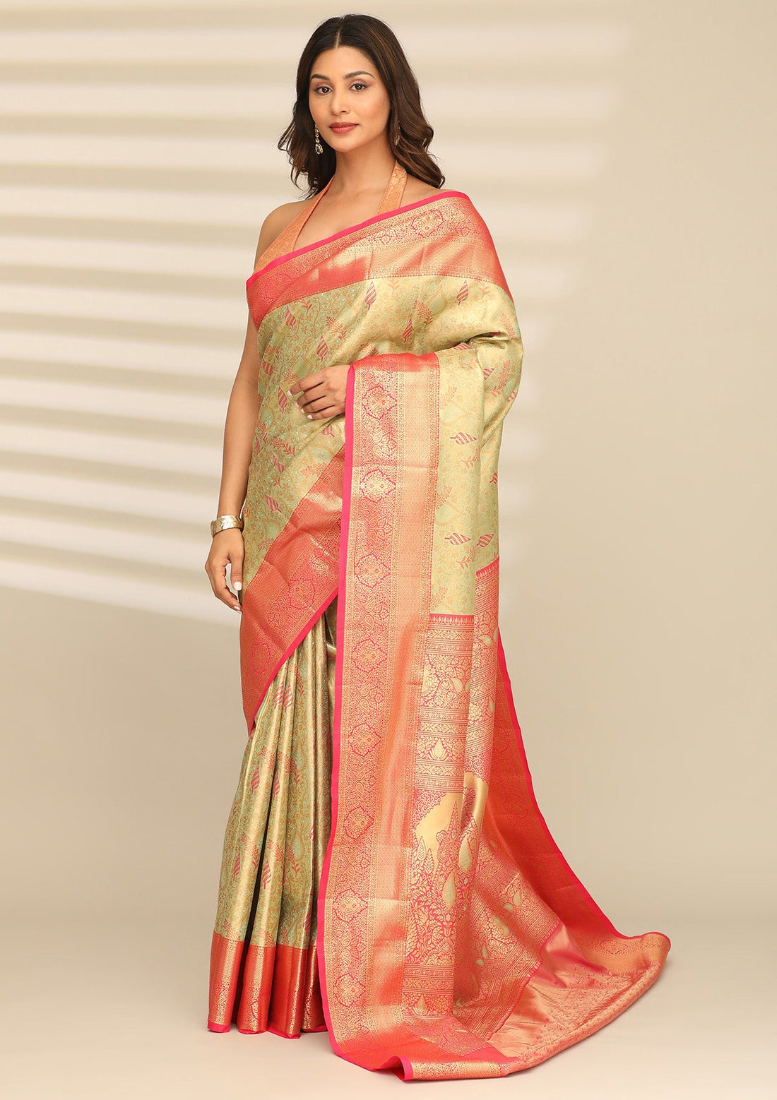 Pastel Green Silk Korvai Tissue Kanjivaram Weave Saree