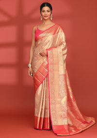 Beige Silk Korvai Tissue Kanjivaram Weave Saree