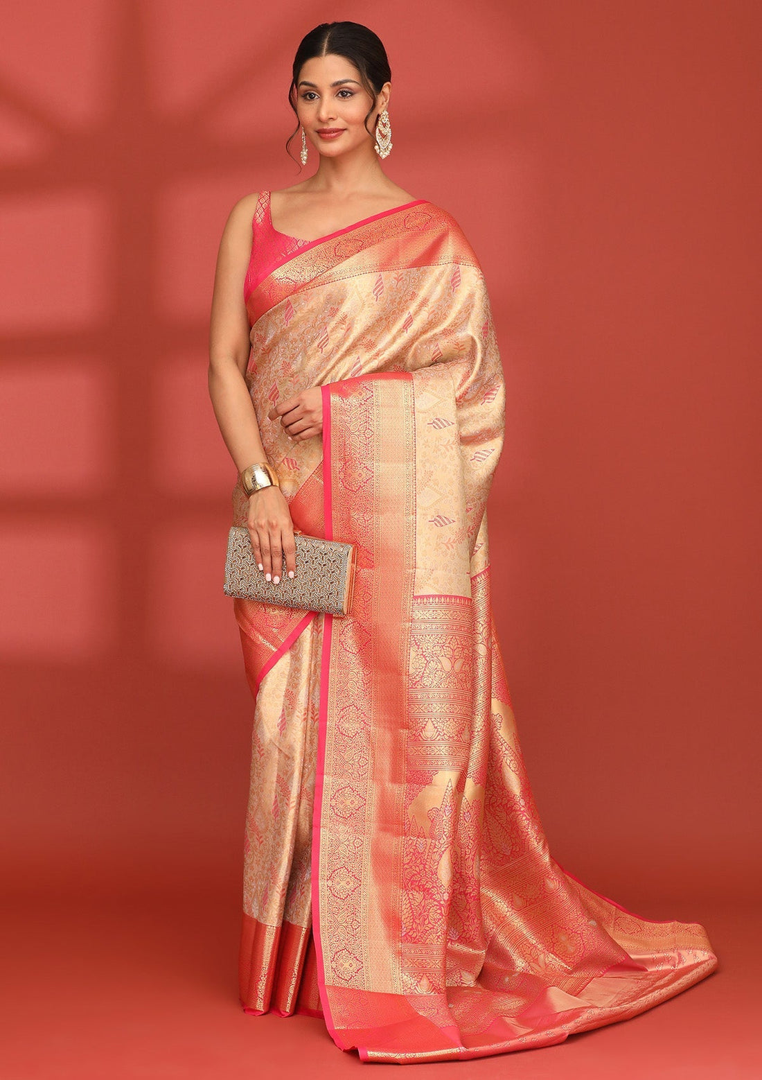 Beige Silk Korvai Tissue Kanjivaram Weave Saree