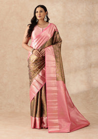 Olive Green Silk Korvai Tissue Kanjivaram Weave Saree