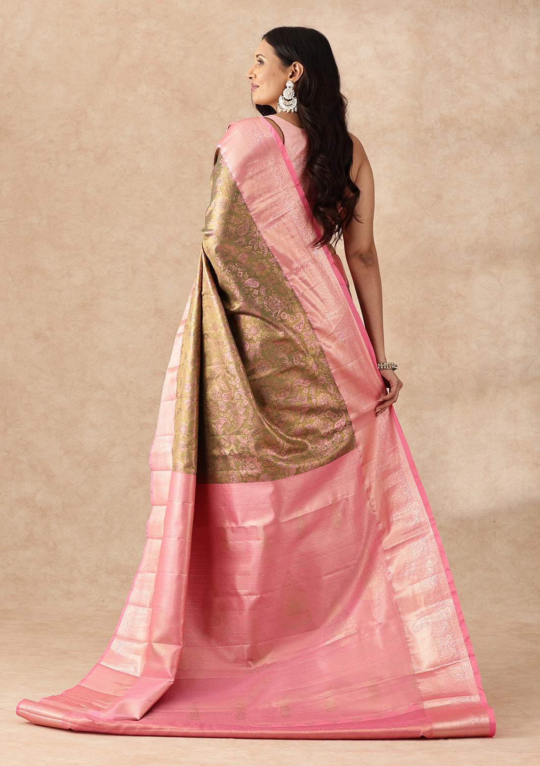 Olive Green Silk Korvai Tissue Kanjivaram Weave Saree