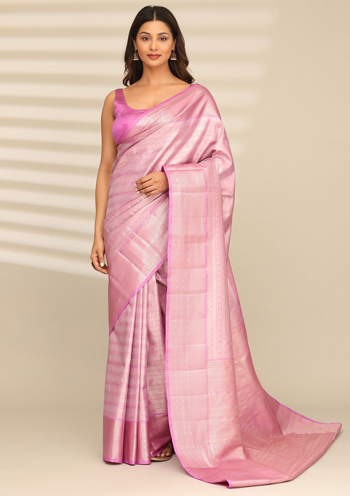 Lilac Silk Ottu Tissue Kanjivaram Weave Saree