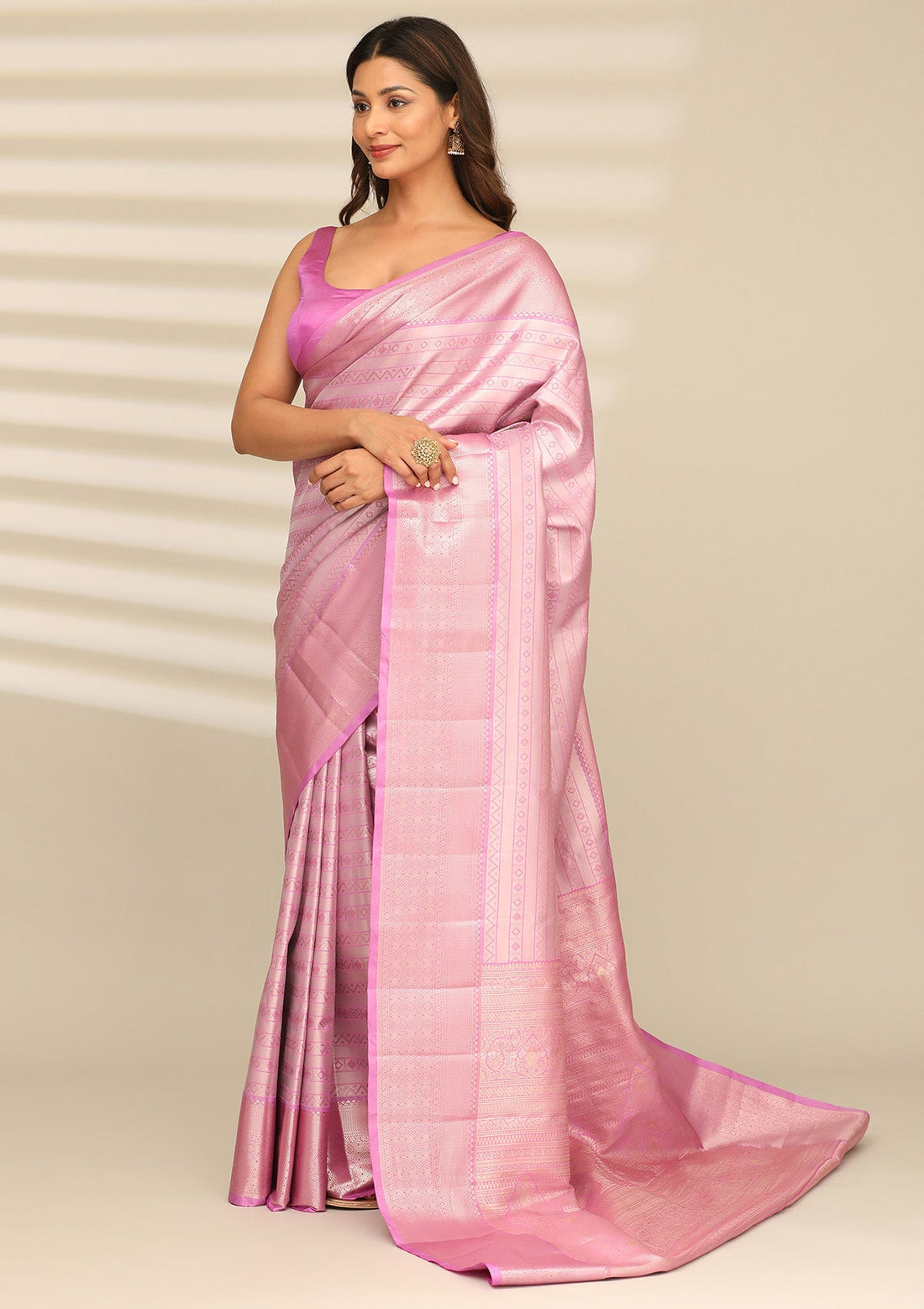 Lilac Silk Ottu Tissue Kanjivaram Weave Saree