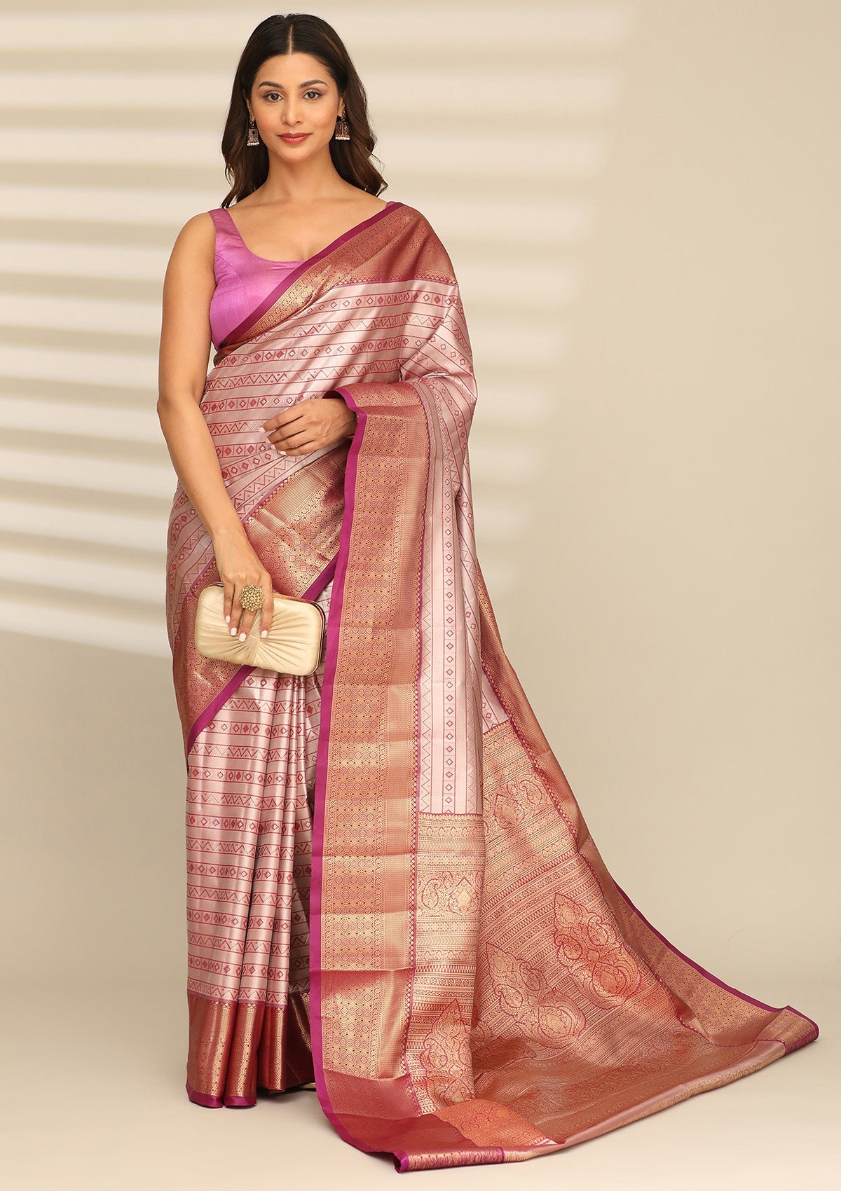 Maroon Silk Ottu Tissue Kanjivaram Weave Saree