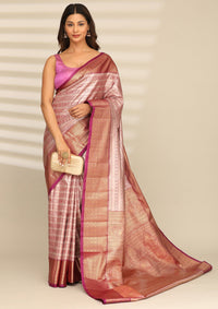 Maroon Silk Ottu Tissue Kanjivaram Weave Saree