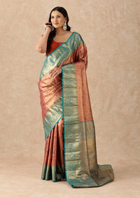 Rust Orange Silk Korvai Tissue Kanjivaram Weave Saree