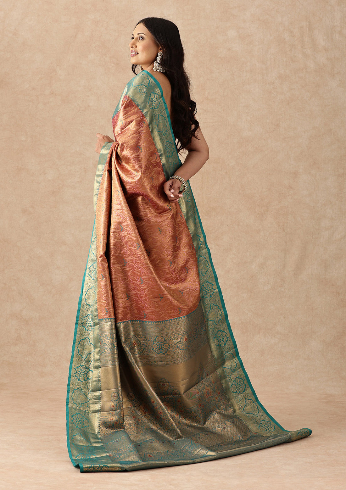 Rust Orange Silk Korvai Tissue Kanjivaram Weave Saree