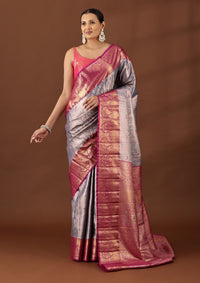 Dusty Blue Silk Korvai Tissue Kanjivaram Weave Saree
