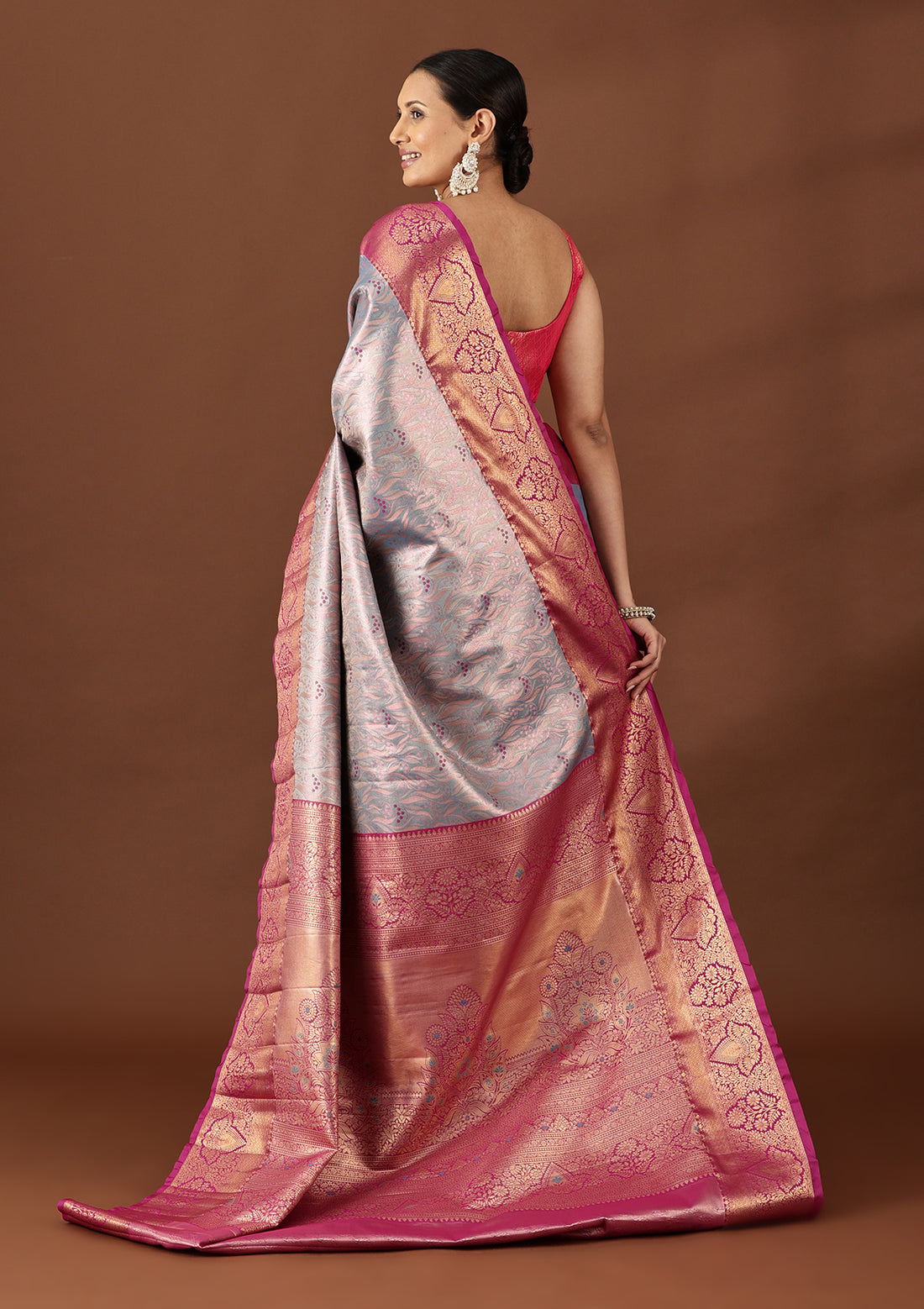 Dusty Blue Silk Korvai Tissue Kanjivaram Weave Saree