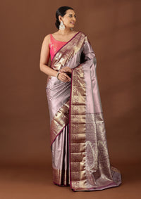 Mauve Silk Korvai Tissue Kanjivaram Weave Saree