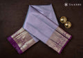 Full length front view model drape photograph of Taashi Lavender Rhythm saree (PKJ47) in premium Mauve Silver & Lavender Shot Kanjeevaram fabric layout.