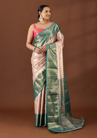 Rose Gold Silk Korvai Tissue Kanjivaram Weave Saree