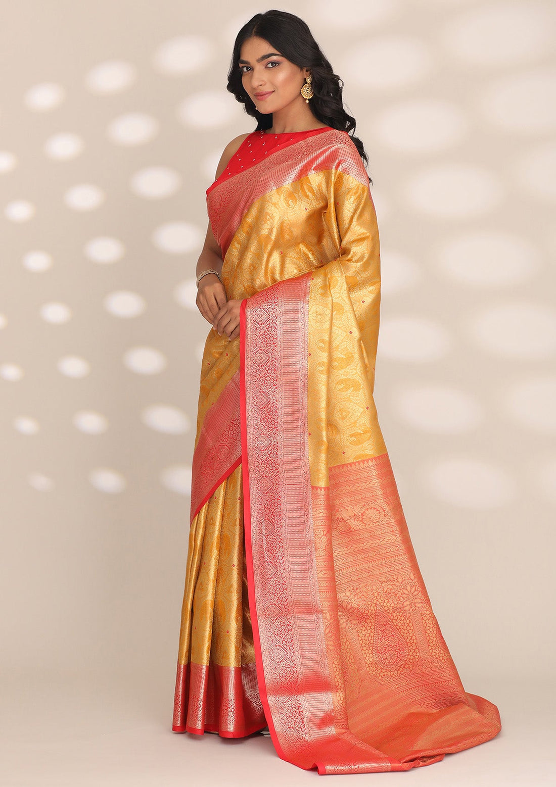 Mustard Yellow Silk Korvai Tissue Kanjivaram Weave Saree