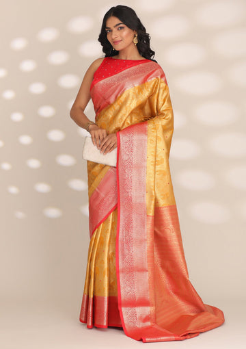 Mustard Yellow Silk Korvai Tissue Kanjivaram Weave Saree