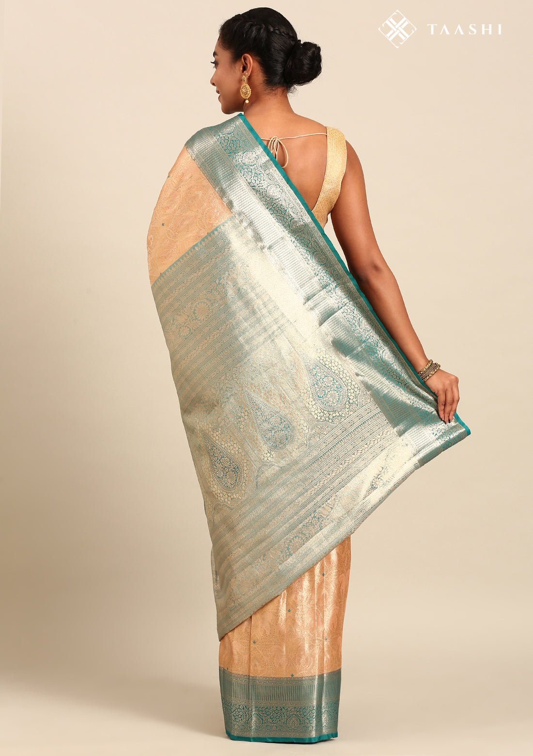 Peach Silk Korvai Tissue Kanjivaram Weave Saree