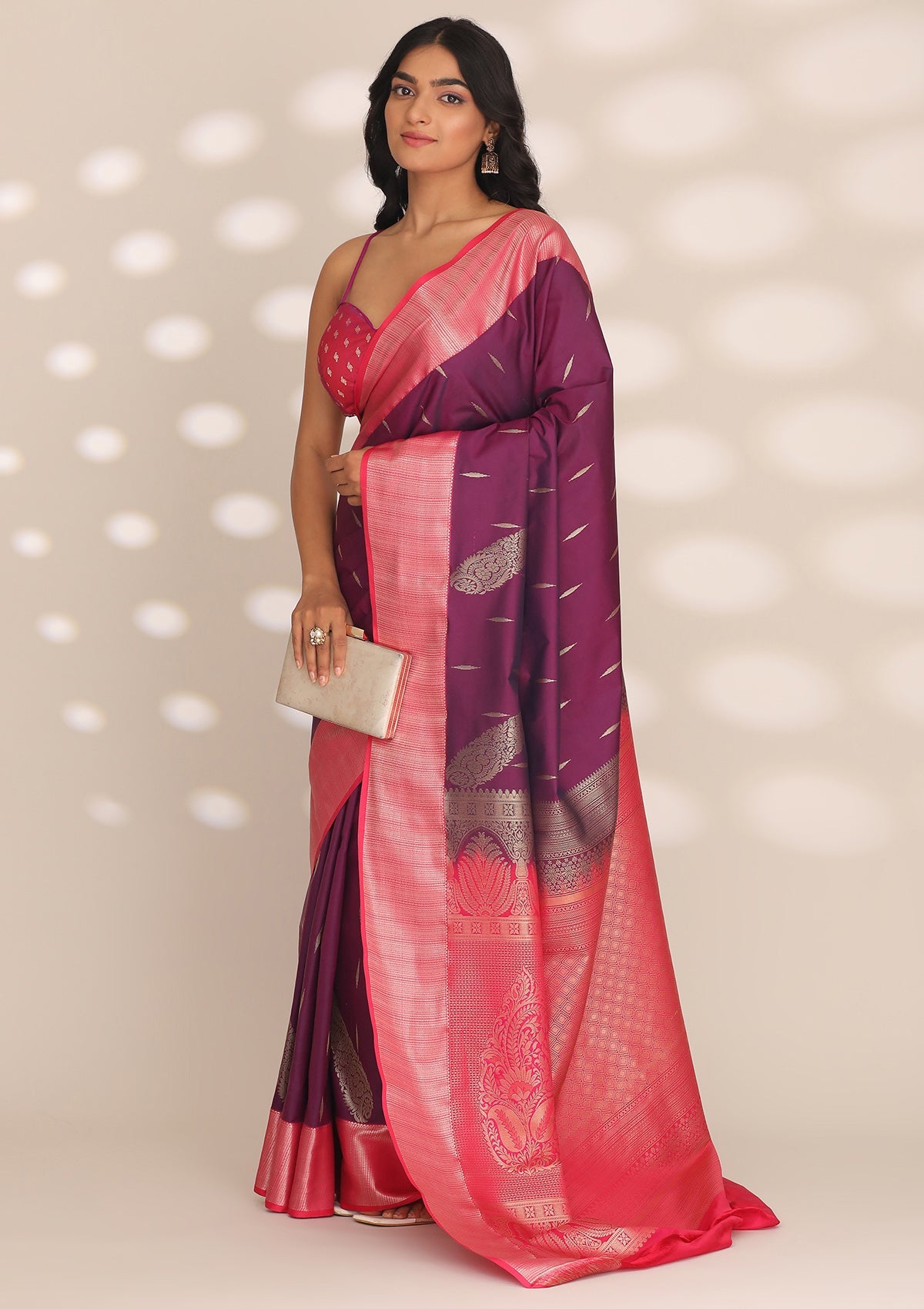 Violet Silk Korvai Kanjivaram Weave Saree
