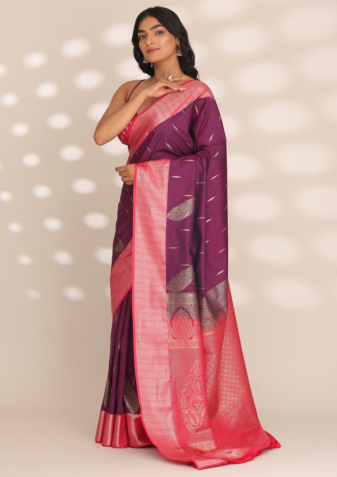 Violet Silk Korvai Kanjivaram Weave Saree