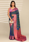 Dark Indigo Silk Korvai Kanjivaram Weave Saree