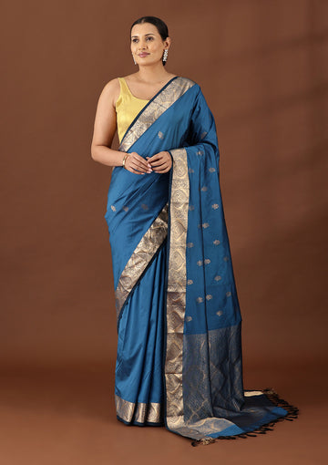 Indigo Blue Silk Kanjivaram Saree