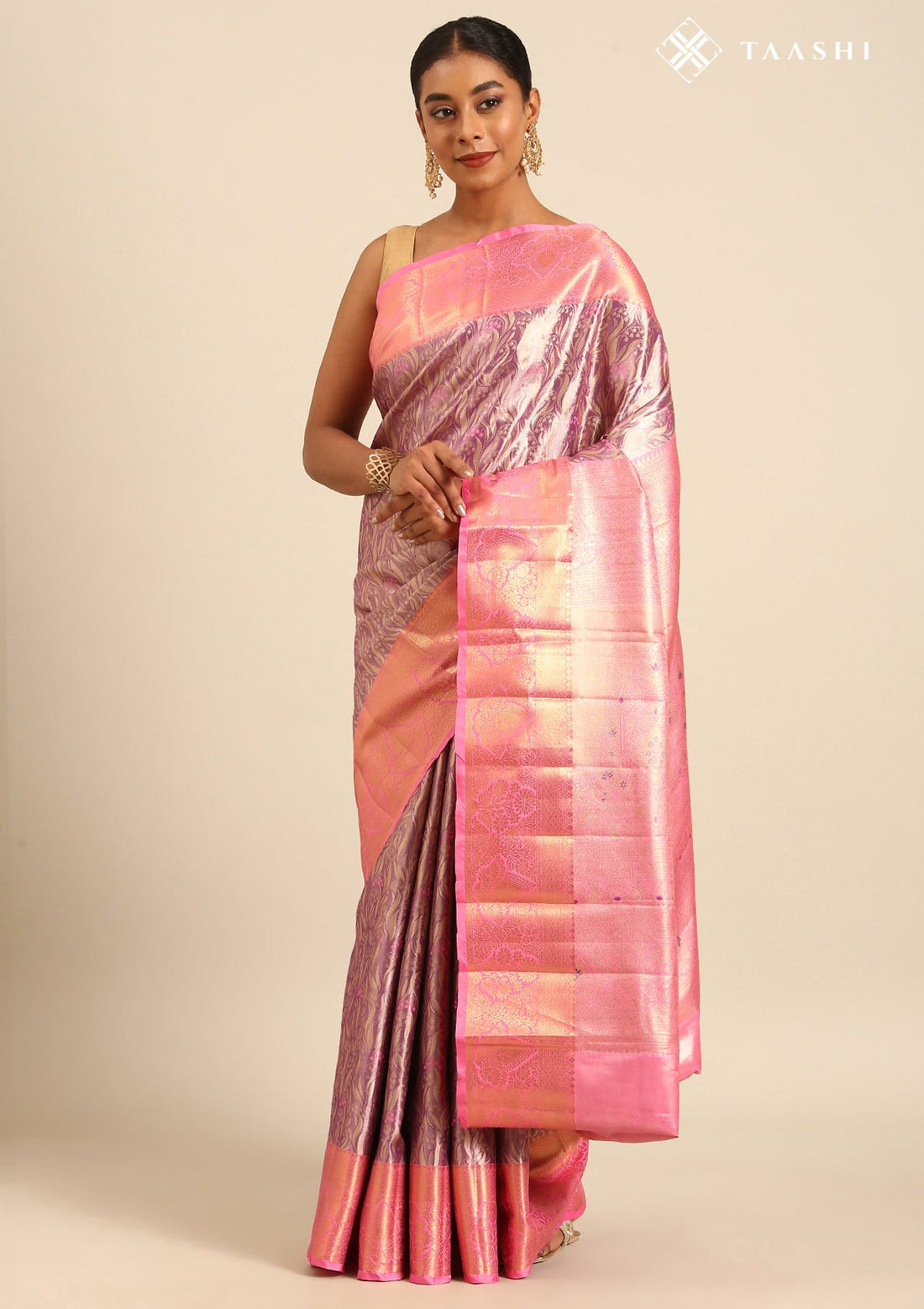 Lilac Silk Korvai Tissue Kanjivaram Weave Saree