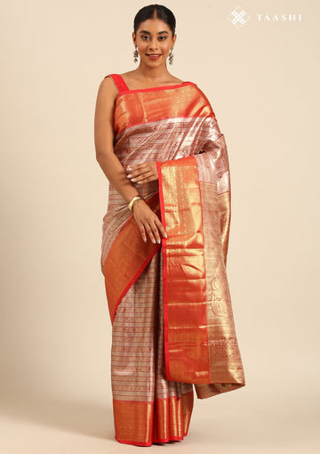 Red Silk Ottu Tissue Kanjivaram Weave Saree