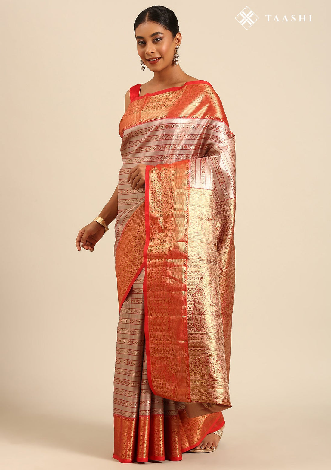 Red Silk Ottu Tissue Kanjivaram Weave Saree