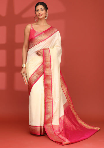 Cream Silk Kanjivaram Saree