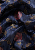 Dark Blue Jacquard Floral Jaal Pattern Linen Saree - Taashi