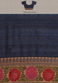 Dark Blue Jacquard Floral Jaal Pattern Linen Saree - Taashi