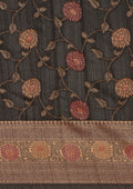 Black Jacquard Floral Jaal Pattern Linen Saree - Taashi