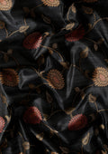 Black Jacquard Floral Jaal Pattern Linen Saree - Taashi