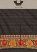 Black Jacquard Floral Jaal Pattern Linen Saree - Taashi